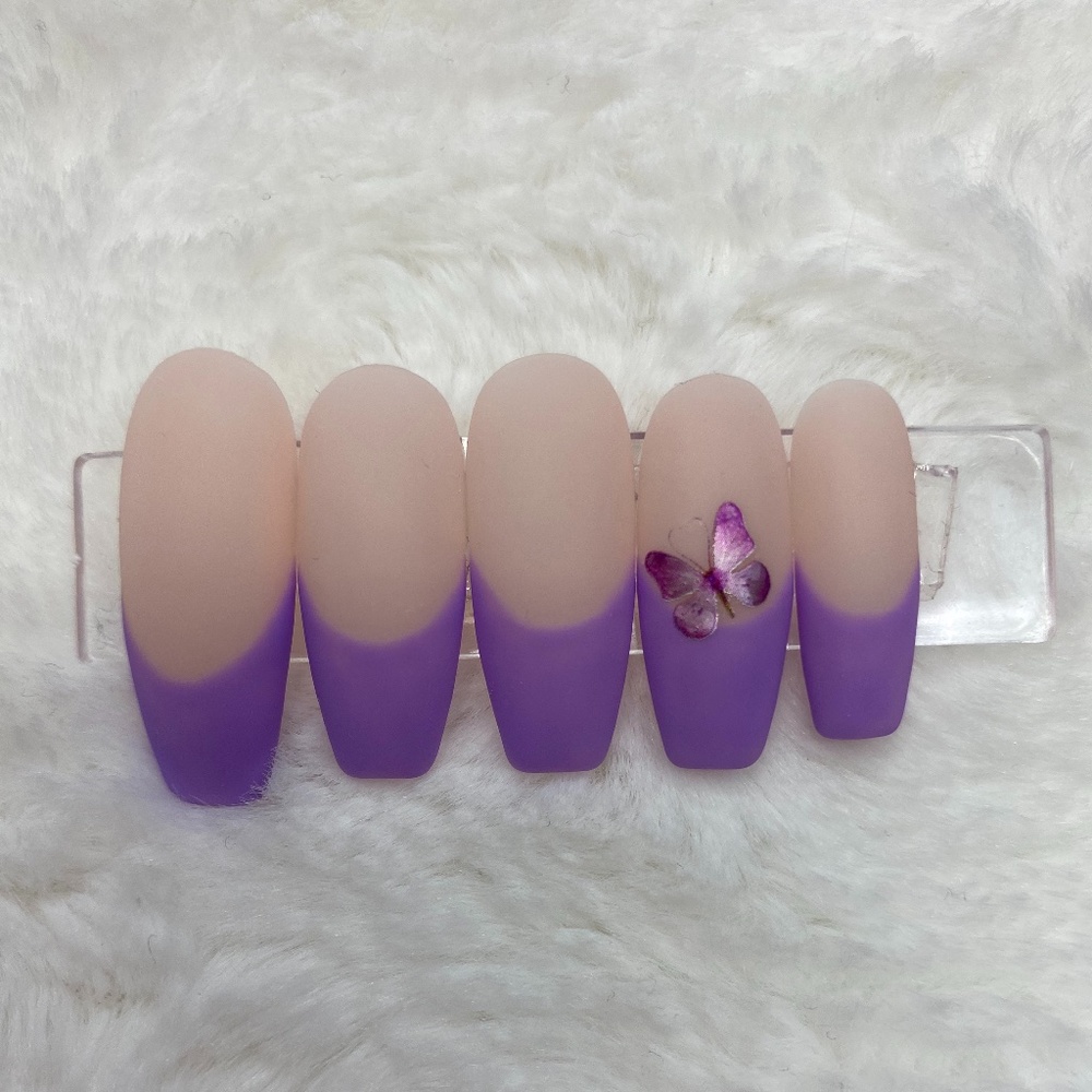 Matte Purple Metallic Butterfly Press On Nails